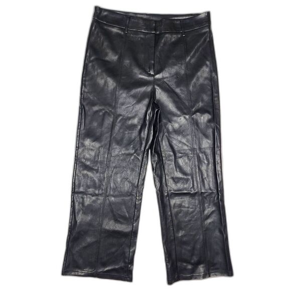 7 for all mankind Faux Leather Cropped Black Pants Size M NWT - Picture 1 of 8